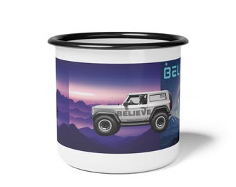 Adventure Camp Enamel Cup | Outdoor Mug, Camping Gift, Nature Lover&#39;s Drinkware, Summer Road Trip, Hiking Essentials