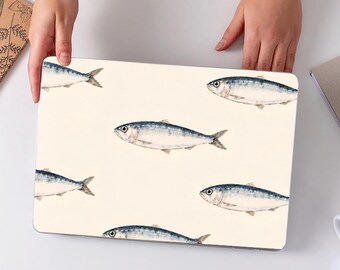 Custodia per MacBook con motivo sardina della Riviera francese, cover per laptop con pesci ad acquerello, accessorio costiero