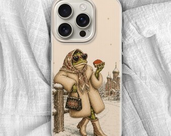 Cover per telefono con rana e ragazza slava / Cover per iPhone e Samsung con rana Babushka in stile cottagecore