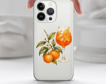 Cover per telefono con stampa cocktail Aperol Spritz / Cover estiva ad acquerello arancione e agrumi