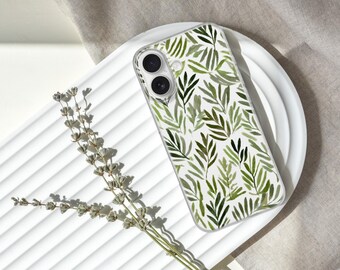 Custodia per telefono con foglie d'ulivo verde salvia, cover botanica ad acquerello per iPhone, Samsung Galaxy