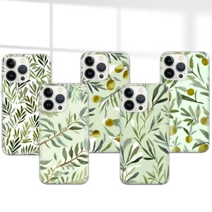 Custodia per telefono con motivo botanico a ramo d'ulivo per iPhone 16 Pro, 15, 14, 13, 12, 11, Google Pixel 9 Pro, 8, 7A, Samsung S25, S24 FE, A26, A36