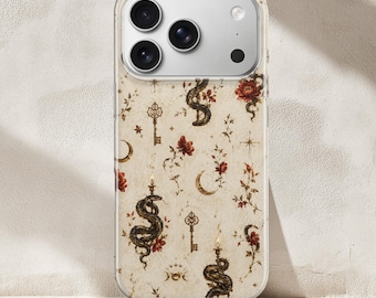 Custodia per iPhone con serpente dipinto ad olio gotico, stile dark academy e stregoneria, protezione per iPhone