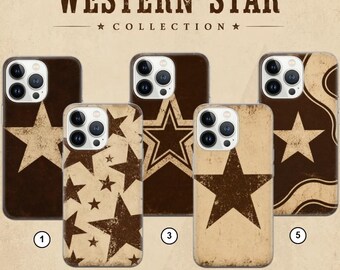 Western Star, custodia per iPhone in stile vintage americano, stella effetto invecchiato, cover per telefono rustica da cowgirl.