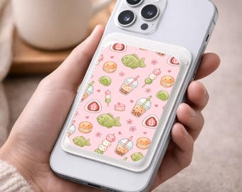 Portafoglio magnetico per cellulare con tema dolci giapponesi Kawaii / Porta carte Boba Tea, Taiyaki
