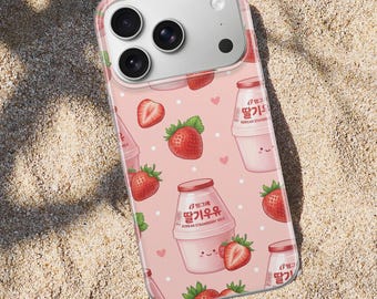 Cover per iPhone con latte coreano / Gusti banana, melone, fragola, design kawaii K-food