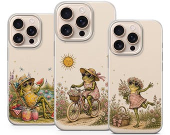 Cover per telefono con rana estiva / Cover con rana da picnic in stile cottagecore per iPhone, Samsung, Pixel