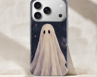 Midnight Spooky Cute Phone Case, Pastel Goth Ghost & Pumpkin Cover, Whimsical Halloween Aesthetic iPhone, Samsung Case