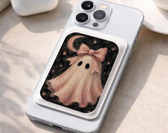 Universal Spooky Coquette Leather MagSafe Wallet – Pink Ghost, Pumpkin Halloween Card Holder