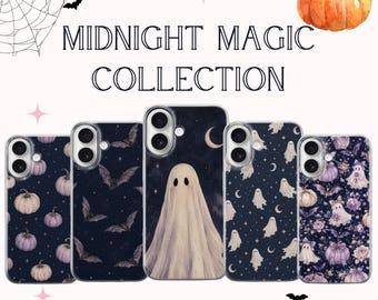 Custodia per telefono Midnight Spooky Cute, cover Pastel Goth Fantasma e Zucca, estetica stravagante di Halloween per iPhone e Samsung