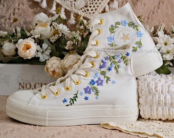 Custom Converse Embroidered Shoes,1970s Converse Chuck Taylor,Converse Custom Small Flower/Small Flower Embroidery