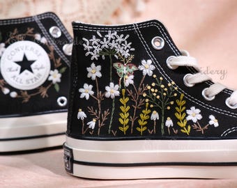 Custom Embroidered Converse Chuck Taylor 1970s: Moon Moth & Flower Design