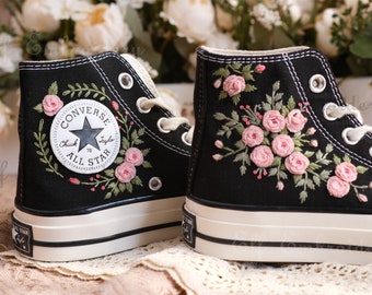 Zapatos bordados Converse rosa personalizados, Converse Chuck Taylor de la década de 1970, Converse personalizado flor pequeña / bordado de flores pequeñas