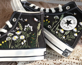 Custom Converse Embroidered Shoes,1970s Converse Chuck Taylor,Converse Custom Small Flower/Small Flower Embroidery