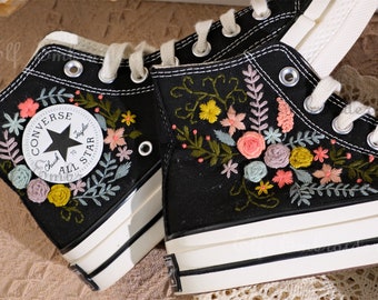 Custom Converse Embroidered Shoes,1970s Converse Chuck Taylor,Converse Custom Small Flower/Small Flower Embroidery