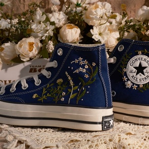 Custom Converse Embroidered Shoes,1970s Converse Chuck Taylor,Converse Custom Small Flower/Small Flower Embroidery image 5