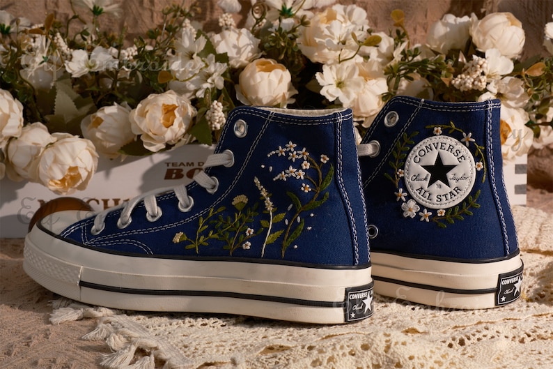 Custom Converse Embroidered Shoes,1970s Converse Chuck Taylor,Converse Custom Small Flower/Small Flower Embroidery image 5