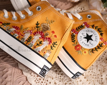 Custom Embroidered Converse 1970s: Floral Mushroom Design