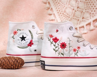 Custom Converse Embroidered Shoes, 3D Floral Embroidery, Wedding Gift/Custom Converse Small Flowers/Small Flower Embroidery