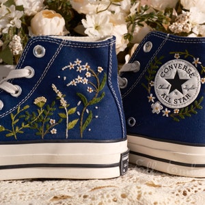 Custom Converse Embroidered Shoes,1970s Converse Chuck Taylor,Converse Custom Small Flower/Small Flower Embroidery image 1