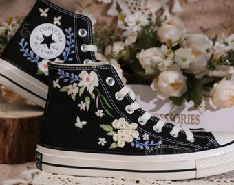 Custom Converse Embroidered Shoes,1970s Converse Chuck Taylor,Converse Custom Small Flower/Small Flower Embroidery