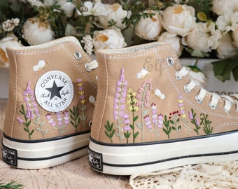 Custom Converse Embroidered Shoes,1970s Converse Chuck Taylor,Converse Custom Small Flower/Small Flower Embroidery