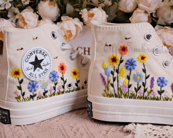 Custom Converse Embroidered Shoes,1970s Converse Chuck Taylor,Converse Custom Small Flower/Small Flower Embroidery