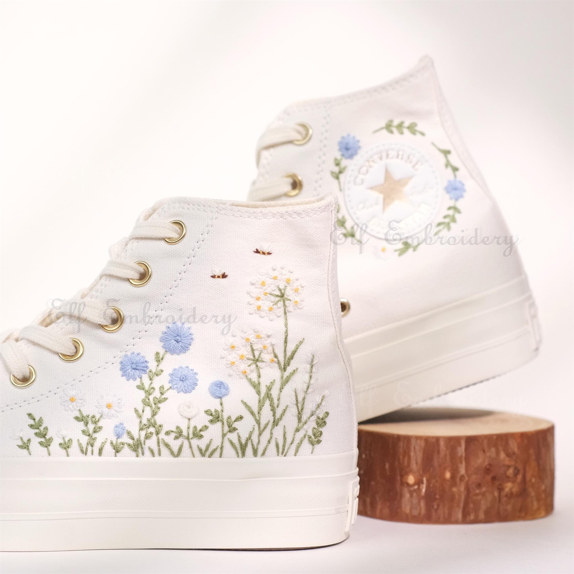 Custom Converse embroidered shoes, white gold thick-soled shoes, Converse custom wedding embroidery/Valentine's Day gift embroidery