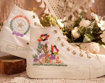Custom Butterfly Embroidered Converse 1970s Chuck Taylor Shoes