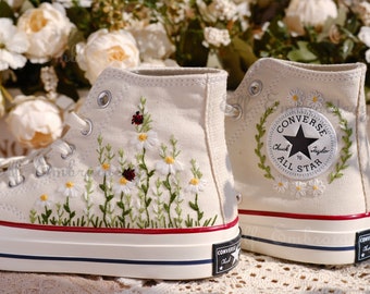 Custom Embroidered Converse 1970s: Floral Daisy Sneakers