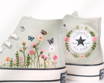 Custom Converse Embroidered Shoes,1970s Converse Chuck Taylor,Converse Custom Small Flower/Small Flower Embroidery