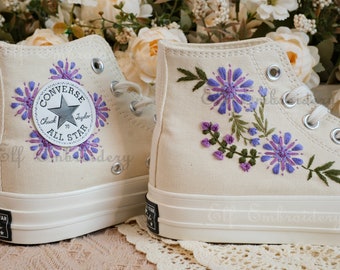 Custom Converse Embroidered Shoes,1970s Converse Chuck Taylor,Converse Custom Small Flower/Small Flower Embroidery