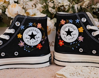 Aangepaste Converse geborduurde schoenen, Converse Chuck Taylor uit de jaren 70, Converse aangepaste kleine bloem/kleine bloem borduurwerk