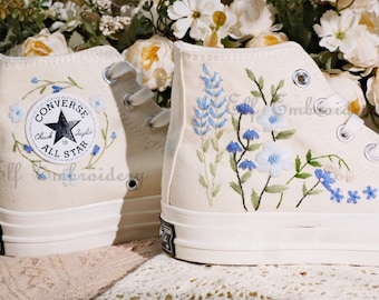 Aangepaste Converse geborduurde schoenen, Converse Chuck Taylor uit de jaren 70, Converse aangepaste kleine bloem/kleine bloem borduurwerk