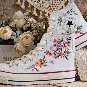 Custom Converse Embroidered Shoes,1970s Converse Chuck Taylor,Converse Custom Small Flower/Small Flower Embroidery image 9