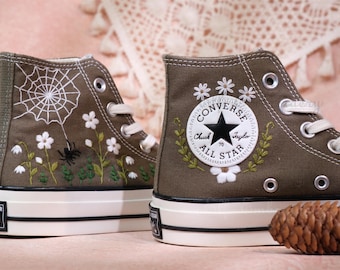 Zapatos bordados de Halloween, Converse Chuck Taylor de los años 70, bordado de araña personalizado/bordado de telaraña