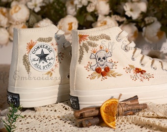 Customized Skull Converse Chuck Taylor Embroidery/Dark Skull Theme Embroidered Converse Shoes/Embroidered Converse Customized