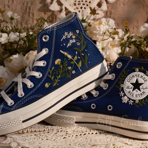 Custom Converse Embroidered Shoes,1970s Converse Chuck Taylor,Converse Custom Small Flower/Small Flower Embroidery image 4