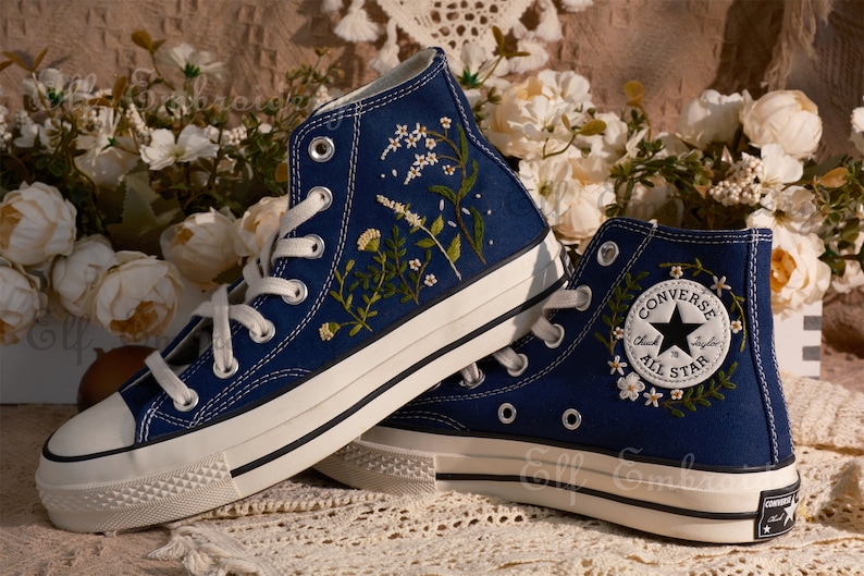 Custom Converse Embroidered Shoes,1970s Converse Chuck Taylor,Converse Custom Small Flower/Small Flower Embroidery image 4