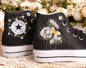Custom Butterfly Converse Embroidered Shoes,1970s Converse Chuck Taylor,Converse Customized Small Flower/Small Flower Embroidery
