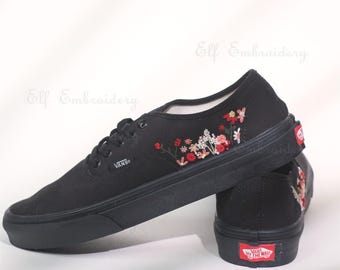 Custom Hand Embroidered Vans Floral Shoes, Personalised Floral Embroidery on Vans Shoes, Bespoke Wedding Shoes, Gifts for Family and Friends