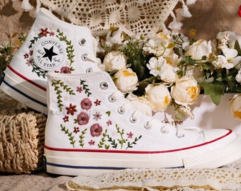 Kundenspezifische converse gestickte Schuhe, 1970er Jahre Chuck Taylor, kleine Blume / kleine Blumenstickerei