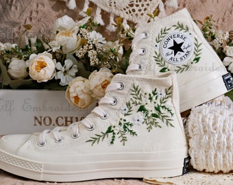 Aangepaste Converse geborduurde schoenen, Converse Chuck Taylor uit de jaren 70, Converse aangepaste kleine bloem/kleine bloem borduurwerk