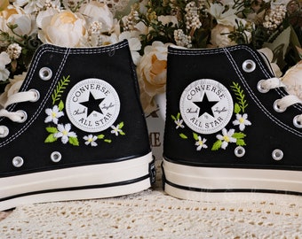 Aangepaste Converse geborduurde schoenen, Converse Chuck Taylor uit de jaren 70, Converse aangepaste kleine bloem/kleine bloem borduurwerk