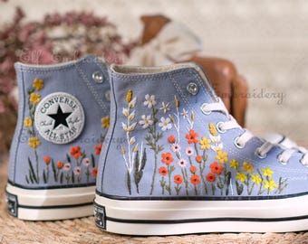 Custom Embroidered Converse Chuck Taylor 1970s: Haze Blue Floral Shoes