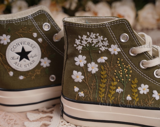 Custom Embroidered Converse 1970s: Floral Design Shoes