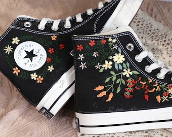 Custom Converse Embroidered Shoes,1970s Converse Chuck Taylor,Converse Custom Small Flower/Small Flower Embroidery