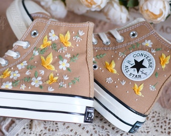 Custom Converse Embroidered Shoes,1970s Converse Chuck Taylor,Converse Custom Small Flower/Small Flower Embroidery
