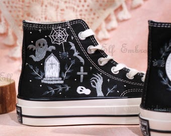 Halloween Embroidered Converse Sneakers / Custom Converse Sneakers / Custom Tombstone Designs / Ghost Embroidery / Halloween Gifts