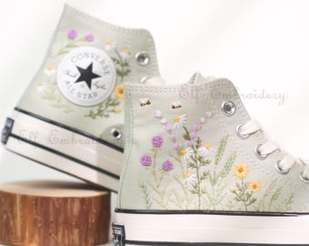 Custom Converse Embroidered Shoes,1970s Converse Chuck Taylor,Converse Custom Small Flower/Small Flower Embroidery